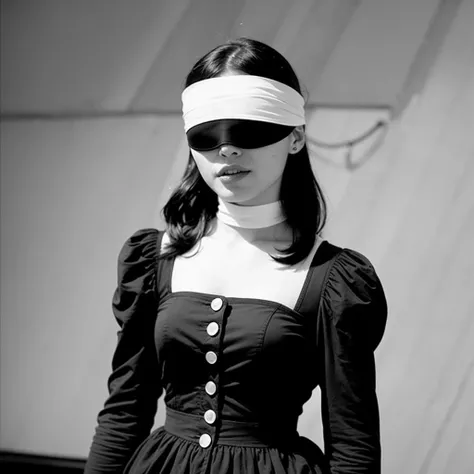 a picture of a woman blindfolded