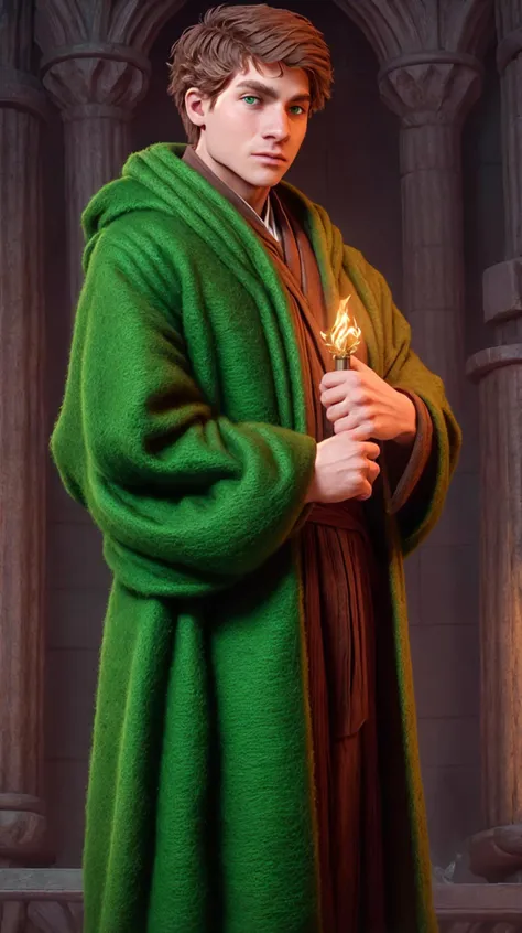 (face focus). (masculine:1.3), large strong physique:1.0, at outdoor gothic castle, (muscular;1.2), large muscles:1.1, ((wearing thick large long flowing simple green wool fantasy wizard robes:1.3)), (wearing matching long flowing cape:1.2), (green eyes), (fantasy theme:1.3), styled hair, confident, handsome, (((masterpiece))), (((best quality))), (dignified pose:1.2), male, athletic, looking at viewer, (short hair), SebbySallow,  <lora:SebbySallow (1):0.9>