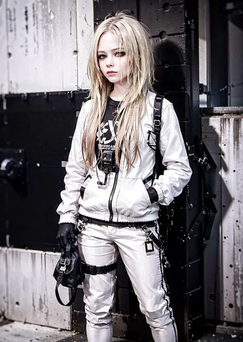 (RAW: 1.6), (far shot), (realistic: 1.6) (mixed american),
masterpiece, best quality, beautiful clean face, fullbody, 1girl,solo,teenager, wearing white techwear jacket and orange trousers with buckle and tape, (crystal necklace), posing for a picture, (red short hair), long legs, warm smile, carrying a cobalt backpack, on new york street,check cellphone,
orange clothes,black clothes,red clothes,serioys,honorable,cold,grim,elegant, Mottled light and shadow,Rock singer,
<lora:avrilLavigneLora_v1:0.7> <lora:urbanSamuraiClothing_urbansamuraiV03:0.6> <lora:koreanDollLikeness_v15:0.15>