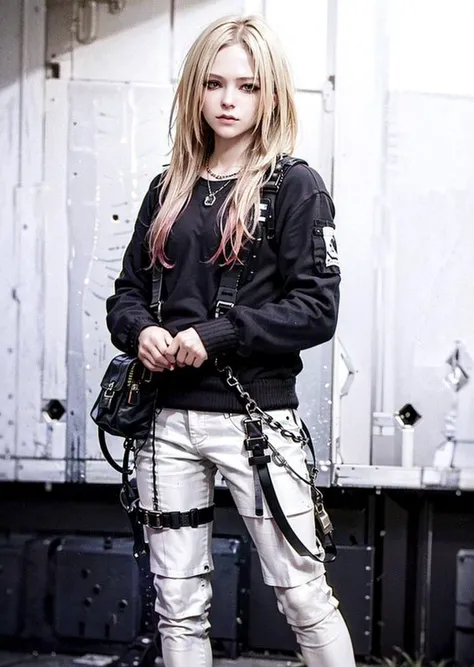 (RAW: 1.6), (far shot), (realistic: 1.6) (mixed american),
masterpiece, best quality, beautiful clean face, fullbody, 1girl,solo,teenager, wearing white techwear jacket and orange trousers with buckle and tape, (crystal necklace), posing for a picture, (red short hair), long legs, warm smile, carrying a cobalt backpack, on new york street,check cellphone,
orange clothes,black clothes,red clothes,serioys,honorable,cold,grim,elegant, Mottled light and shadow,Rock singer,
<lora:avrilLavigneLora_v1:0.7> <lora:urbanSamuraiClothing_urbansamuraiV03:0.6> <lora:koreanDollLikeness_v15:0.15>