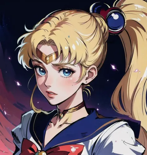 ((Masterpiece)), (Best Quality), (Ultra Detailed), ((Very Detailed)), 4K, (8K), Sailor Moon, Long Blonde Hair, Double Ponytail, Sailor Moon Aesthetics, Dream Core,