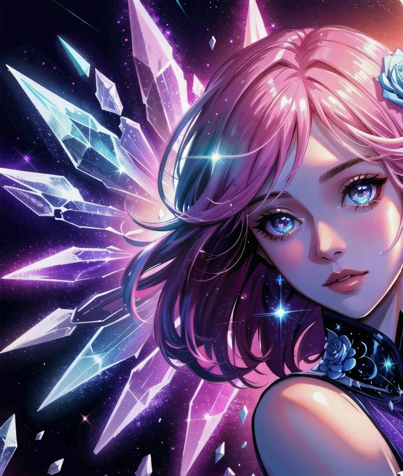 Crystal rose, fanciful, galaxias, cleanness, glittery, glittery, Splendor, Colorful, Amazing photography, dramatic lighting, photo-realism, ultra - detailed, 4K, depth of fields, A high resolution
