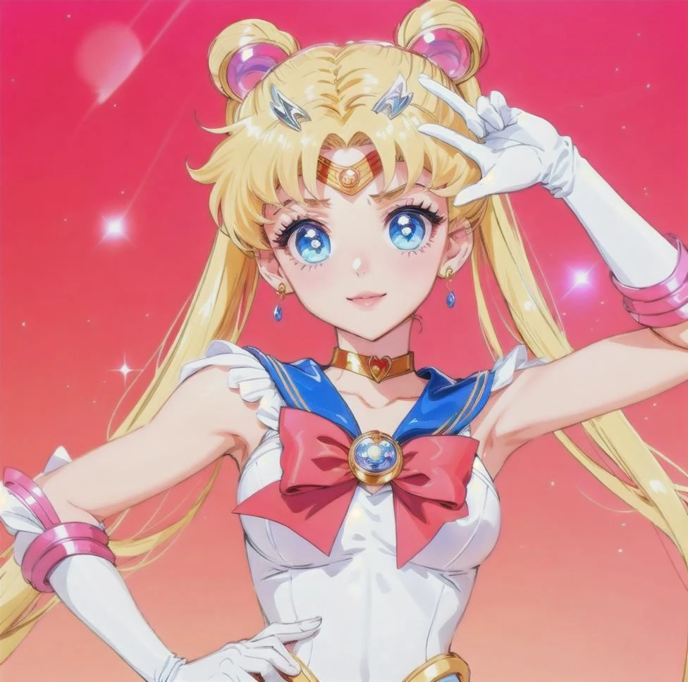 Masterpiece, Full: 1.3, Stand, 8K, 3D, Realistic, Ultra Micro Shooting, Top Quality, Extreme Detail CG Unity 8K Wallpaper, from below, intricate details, (1 female), , (meishaonv Sailor Moon super sailor moon mer1, Tiara, Sailor Senshi Uniform Sailor: 1.2, Sailor Moon: 1.2), Impossibly long bright twin-tailed blonde, thin and very long straight twin-tailed blonde, hair bun, red round hair ornament in a hair bun, Sailor Senshi uniform, (blue collar, blue sailor collar, blue pre-gate mini skirt: 1.3, very large red bow on the chest: 1.3, long white latex gloves: 1.3, red gloves on the elbows, Very large red bow behind the waist: 1.1, cleavage is looking large, golden tiara, earrings), (face details: 1.5, bright blue eyes, beautiful face, beautiful eyes, shiny eyes, thin lips: 1.5, thin and sharp pale eyebrows, long dark eyelashes, double eyelashes), luxurious golden jewelry, huge white wings,thin, thin and muscular, small face, big breasts, perfect proportions, Thin waist, sexy model pose, visible pores, seductive smile, perfect hands: 1.5, high-leg swimsuit, very thin and fit high-gloss white holographic leather, octane rendering, very dramatic image, strong natural light, sunlight, exquisite lighting and shadow, dynamic angle, DSLR, sharp focus: 1.0, Maximum clarity and sharpness, (space background, moonlight, moon, dynamic background, detailed background)