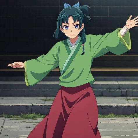 <lora:maomao003:0.7>,solo,
maomao,1girl,
green hanfu,
red long skirt,
bandaged arm,