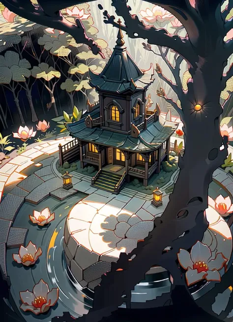 miaobishenghua,house,stone,flower,garden,forest<lora:ocIllustration_v10:1>
