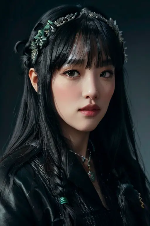 a beautiful empress portrait, black hair, perfect eyes, clothes Santa robes, everything Christmas, snow, symmetrical, dramatic studio lighting, rococo, baroque, greens, asian, hyperrealism, closeup, D&D, fantasy, intricate, elegant, highly detailed, digital painting, artstation, octane render, 8k, concept art, matte, sharp focus