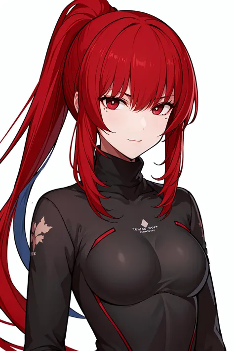 best quality, masterpiece, <lora:VeraPGRgarnetv1:0.7>verapgr_garnet, ponytail, (sweater turtleneck,modest clothing:1.15) looking at viewer, mole, upper body,