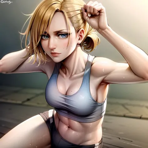 (best quality, masterpiece), <lora:AnnieAOT:1> , AnnieAOT,  solo , boxing, in ring, sports bra, shorts, sweat  looking_at_viewer