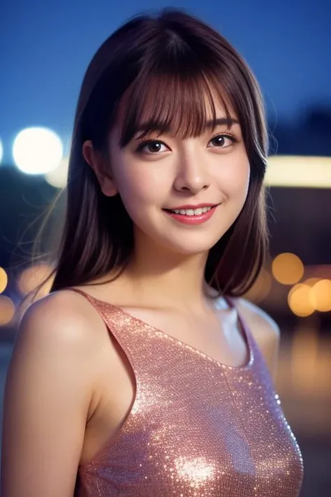 1girl,(wearing a red sleeveless glittery evening dress:1.2),(RAW photo, best quality), (realistic, photo-realistic:1.4), masterpiece, an extremely delicate and beautiful, extremely detailed, 2k wallpaper, Amazing, finely detail, extremely detailed CG unity 8k wallpaper, ultra-detailed, highres, soft light, beautiful detailed girl, extremely detailed eyes and face, beautiful detailed nose, beautiful detailed eyes,cinematic lighting,city lights at night,perfect anatomy,slender body,smiling,   <lora:kimurahazuki_lora:0.8>