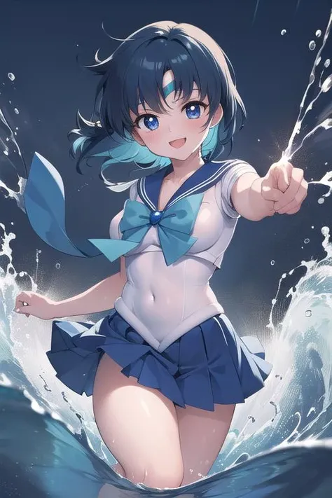 masterpiece, best quality,ultra detail,girl, EPsmSailorMercury,water,night,splash <lora:EPsmSailorMercury:0.9>,smile,blue skirt,blue ribbon,sailor collar