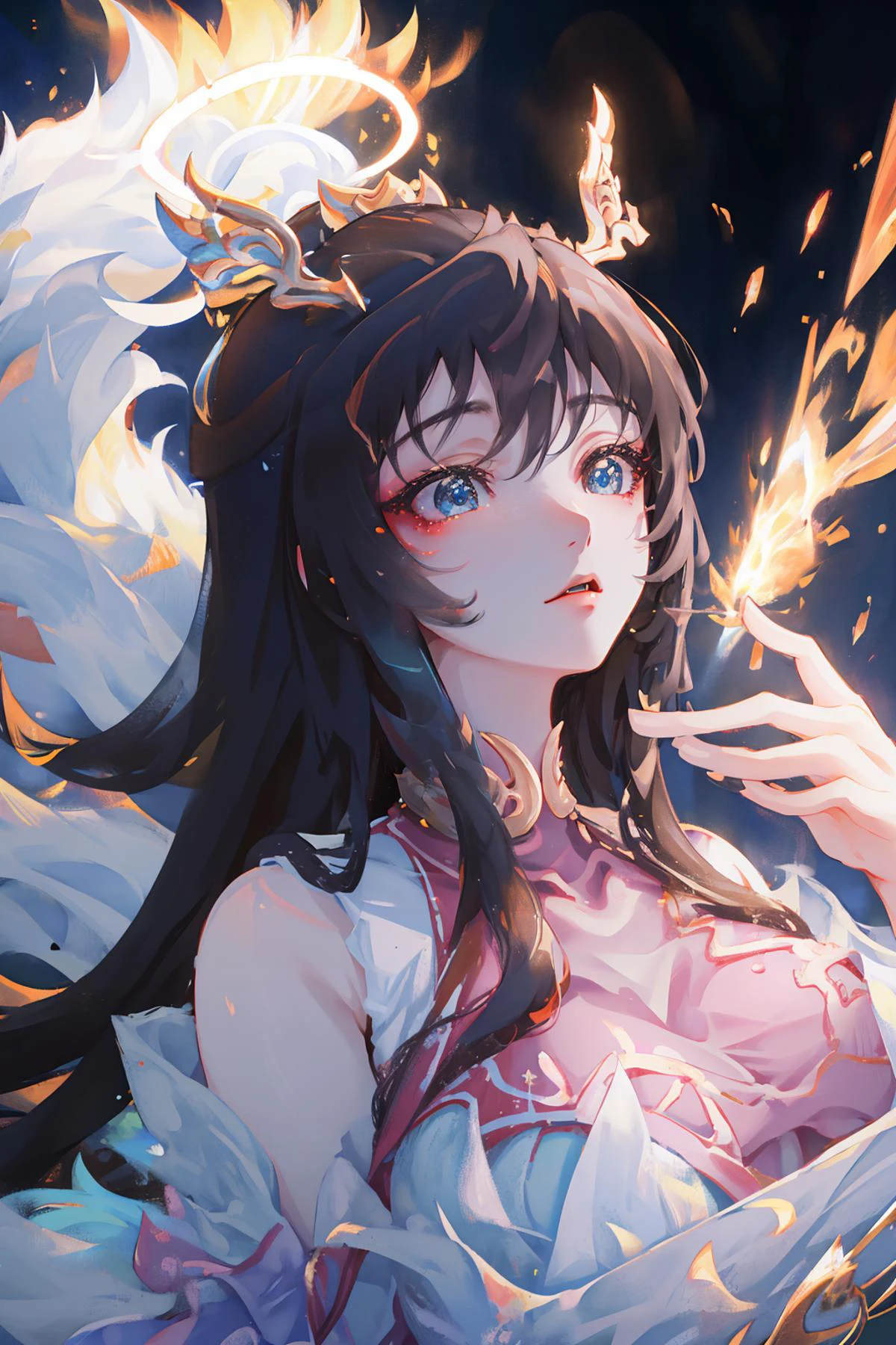 <lora:tianhuxianzi:1>,tianhuxianzi,(sunlight),(angel),dynamic angle, floating, wing, halo, floating white silk,(Holy Light),silver stars,, best quality , masterpiece, illustration, an extremely delicate and beautiful, extremely detailed ,CG,unity,8k wallpaper, Amazing, finely detail, masterpiece, best quality,official art,extremely detailed CG unity 8k wallpaper,absurdres, incredibly absurdres, huge filesize , ultra-detailed, highres, extremely detailed,beautiful detailed girl, extremely detailed eyes and face, beautiful detailed eyes,light on face,
