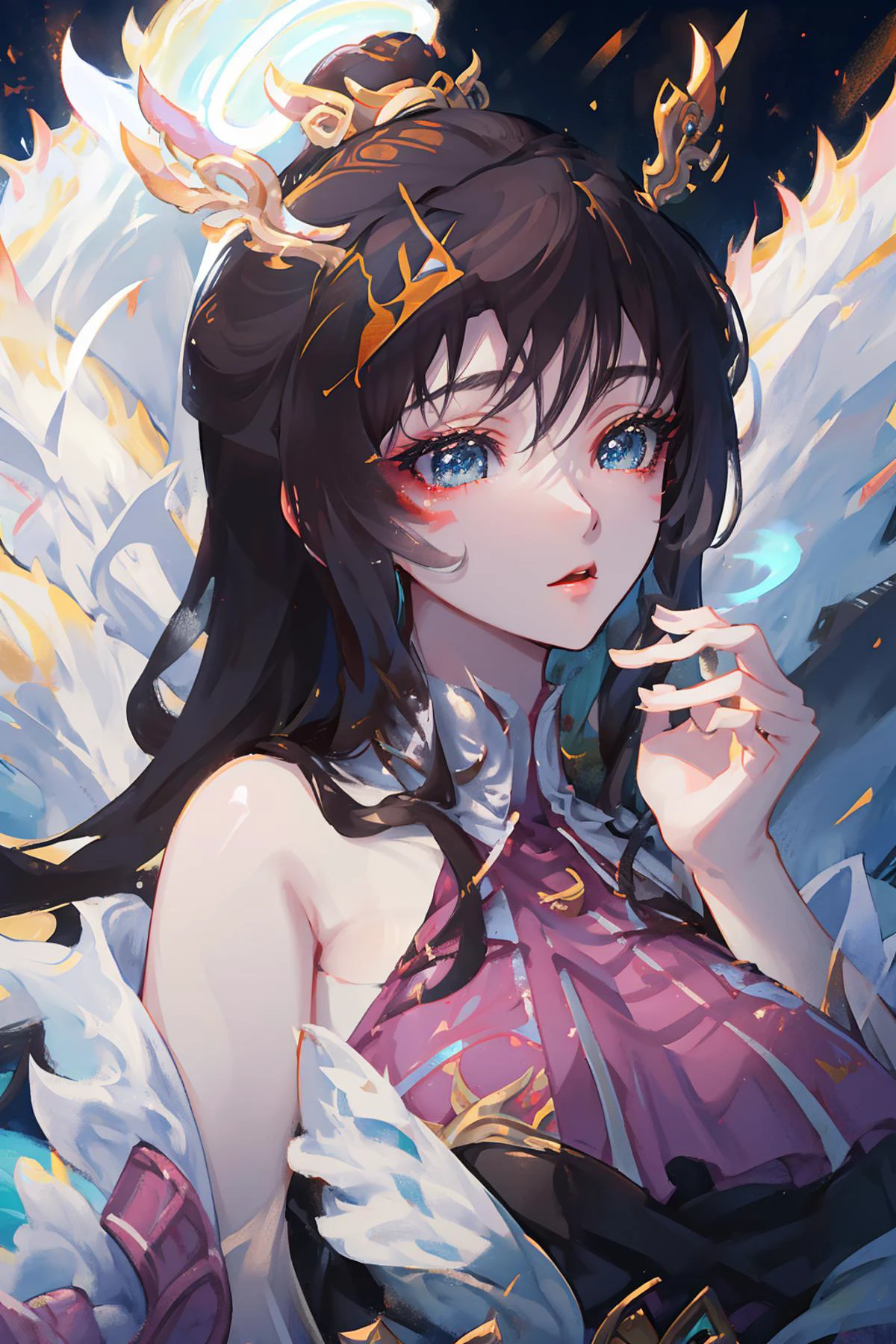 <lora:tianhuxianzi:1>,tianhuxianzi,(sunlight),(angel),dynamic angle, floating, wing, halo, floating white silk,(Holy Light),silver stars,, best quality , masterpiece, illustration, an extremely delicate and beautiful, extremely detailed ,CG,unity,8k wallpaper, Amazing, finely detail, masterpiece, best quality,official art,extremely detailed CG unity 8k wallpaper,absurdres, incredibly absurdres, huge filesize , ultra-detailed, highres, extremely detailed,beautiful detailed girl, extremely detailed eyes and face, beautiful detailed eyes,light on face,