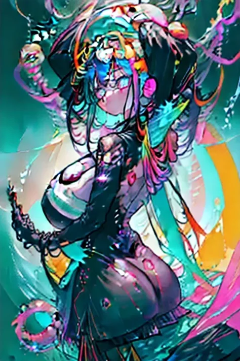 Neon Dreams, (masterpiece, best quality, ultra-detailed, highres, best illustration, perfect anime illustration), (best-quality:0.8), (serene emotionless expression:1.3), (background planets, orbs:1.3), (space, stars, nebulas, black holes, neutron stars, milky way, universe, particles:0.8), (glowing neon hair:1.3), omnipotent goddess, transcendent being, (looking at viewer:1.1), gigantic breasts, large breasts, solo, short, neon rim lighting, neon back lights, neon theme, neon futurism, bloom, shine, (PunkPunkAI colorful:1.2)