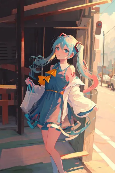 best quality, masterpiece, illustration, [reimu hakurei:hatsune miku:0.4], [red dress:blue dress:0.1]