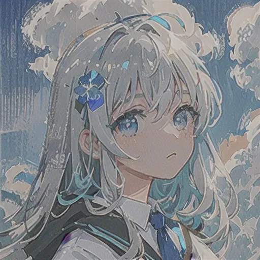 masterpiece, best quality, ultra-detailed, illustration, close-up, straight on, face focus,1girlblue sky,cloud-sky,girl with beatuifull eyes, shame,looking at viewer,portrait,gray hair