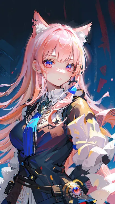 masterpiece, best quality, ultra-detailed, illustration,(1girl),beautiful detailed eyes, looking at viewer, close up, (breast focus), (arms behind back:1.2), pink hair, shy,cat ears,naked  <lora:arknightsTexasThe_v10:0.8>