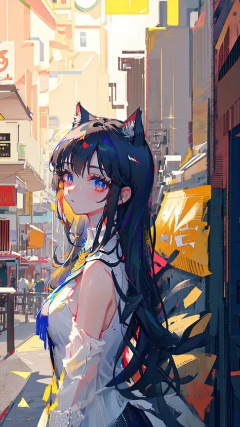 masterpiece, best quality, ultra-detailed, illustration,(1girl),beautiful detailed eyes, looking at viewer, close up, (breast focus), (arms behind back:1.2), black hair, shy,cat ears,naked <lora:arknightsTexasThe_v10:0.8>