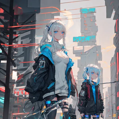 dynamic series of drawings showing a silver haired and blue eyed warrior girl. 8k, ultra high res, ultra detailed, hd,(well designed face), amazing face, (super detailed), beautiful eyes, soft lighting, outdoors, streets, (cyberpunk:1.2),LUCY \(CYBERPUNK\),( small breast:2 ), beautiful detailed eyes,mechanical parts, asymmetrical hair,thigh highs, latex suit,cleavage,