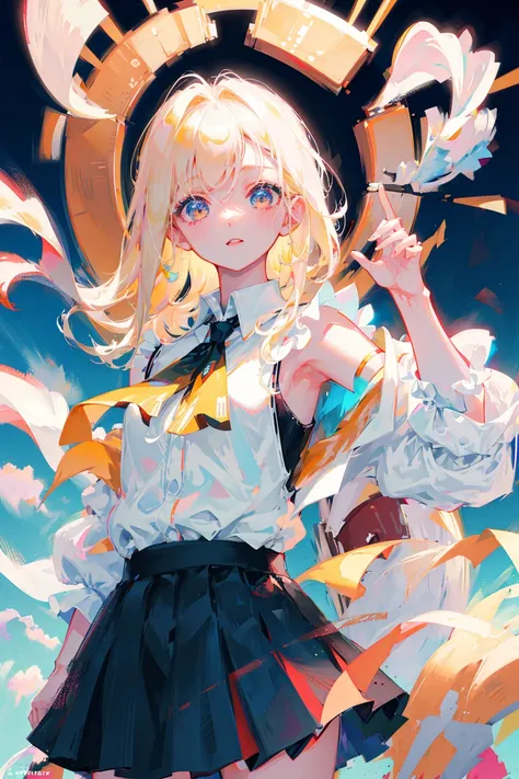 best quality, ultra high res, (photorealistic:1.4), 1woman, sleeveless white button shirt, black skirt, black choker, cute, (Kpop idol), (aegyo sal:1), (platinum blonde hair:1), ((puffy eyes)), looking at viewer, full body, facing front
