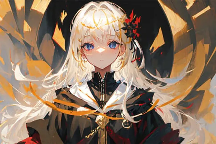 ((masterpiece,best quality)),1girl,solo, white hair, gold left eye,the black right eye,
