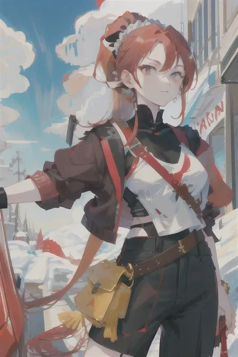 Milly\(milly)\, ponytail, red eye, large breasts, red hair <lora:Milly_The_Aristocrat_s_Otherworldly_Adventure_Serving_Gods_Who_Go_Too_Far-000006:0.45>,clothing,park, masterpiece, more details, more lines, best quality, posing, more colors