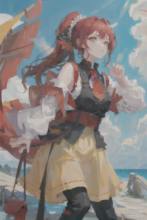 Milly\(milly)\, ponytail, red eye, large breasts <lora:Milly_The_Aristocrat_s_Otherworldly_Adventure_Serving_Gods_Who_Go_Too_Far-000006:0.45>,clothing,park, masterpiece, more details, more lines, best quality, posing, more colors