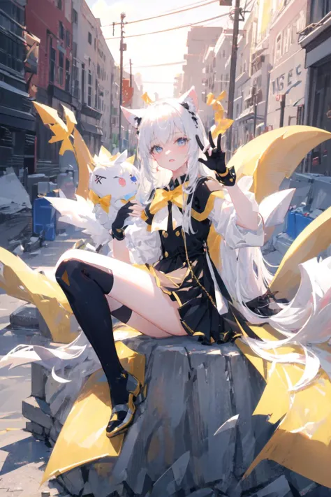 (unreal engine,3d,cg,ray tracing,rtx on,ambient occulsion,v-sync,ultra graphics quality,antialiasing,hdr,rtx 4090 ultra graphics settings,8x msaa,ultra shadow quality,super sampling),(Batshit insane quality),(masterpiece, best quality:1.2),1girl,<lora:Iphone-ChanV1:0.9>. phnChan,(tail:1.3),animal_ears,white_hair,grey_eyes,fingerless_gloves,thighhighs,bow,horns pose,^ ^,