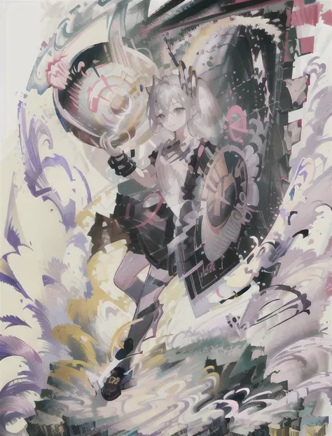 <lora:Sonshitsuv2:0.5> sonshitsu,1 girl, grey hair, grey eyes, ahoge, side ponytail, maid ,  chest ribbon, heterochromia, magic circle, electricity (purple:1.1),    <lora:gameV4-0.2-0.3-6-None-b6-bf16-D128-A128-1-ep300-768-DAdaptation-constant:.7> [(white background:1.15), ::2]solo, mid shot, full body, <lora:GachaSplashAlter_2:0.7>