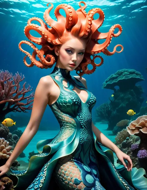 Strategy game style (Ultrarealistic:1.3) a woman in an underwater dress with golden brown octopus hair, beautiful octopus woman, portrait of an octopus goddess, avant garde fashion model, portrait of mermaid queen, wearing a dress made of water, lady with glowing flowers dress, octopus goddess, avant garde coral, intricate fantasy dress, award winning fashion photo, inspired by Leonor Fini, covered in coral, surreal beautiful young woman,close portrait,(manga:1.3),beautiful,attractive,handsome,trending on ArtStation,DeviantArt contest winner,CGSociety,ultrafine,detailed,studio lighting . Overhead view, detailed map, units, reminiscent of real-time strategy video games