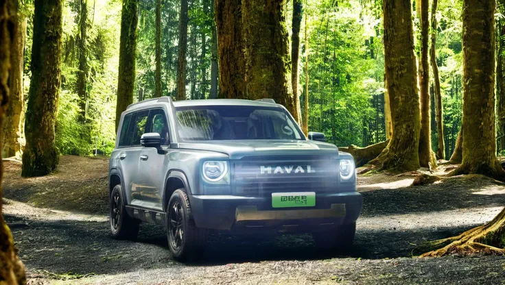a close-up of silve menglong b26 in frontend view, parking on the middle of the forest, huge trees glowing around. photo, realistic <lora:sdxl_menglong_b26_9_16:1.0>