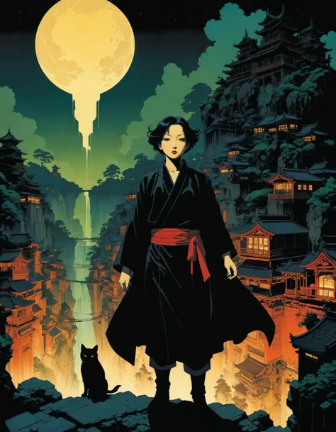 by Satoshi Kon and Mike Mignola, (black , alluring , masterful:1.4), poster art, bold lines, hyper detailed, expressive, award winning, (landscape:1.4), (intricate details, masterpiece, best quality:1.4),
key lighting , looking at viewer, dynamic pose, wide angle view,
<lora:add-detail-xl:1> <lora:xl_more_art-full_v1:0.5> <lora:looking_at_viewer:2>