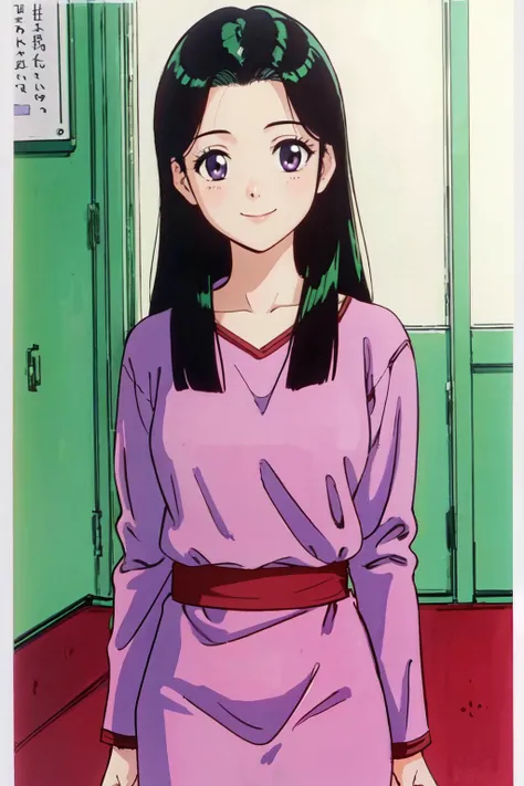 ritsuko_nube,long hair, purple eyes<lyco:ritsuko_nube-000016_V1:0.6> (best quality, masterpiece, RAW photo,ultra-detailed:1.2), <lyco:GoodHands-beta2:1.0>,1girl,solo,looking at viewer,,smile,