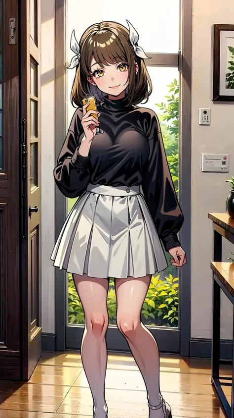 masterpiece, best quality, [dining room|phone booth]
BREAK
1girl, solo, standing, facing viewer
BREAK
<lora:EPfeGoldmary-07:0.8>, EPfeGoldmary, yellow eyes, brown hair, smile
BREAK
[gray top, turtleneck|fur coat]
BREAK
[white skirt, long skirt, pleated skirt|hazel shorts]
BREAK
[tube socks, (wedge heels) |stiletto heels]