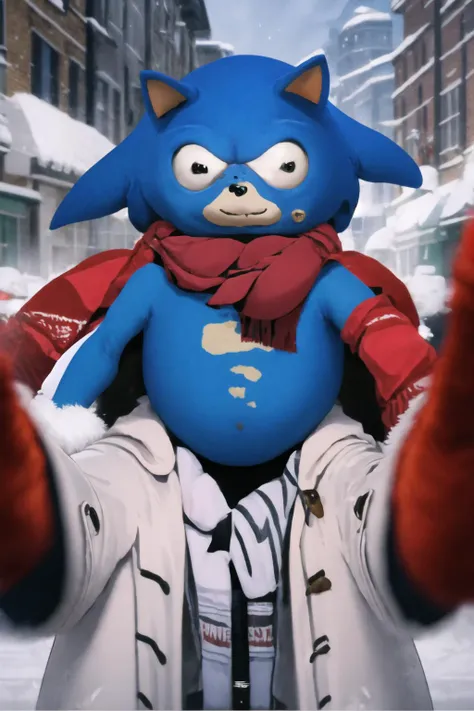 IncrsChkWarmingMeme, red scarf, pov, <lora:PovCheekWarmingMeme:1>, Sanic, <lora:Char_Sonic_Sonic:0.8>, no humans, animal focus,