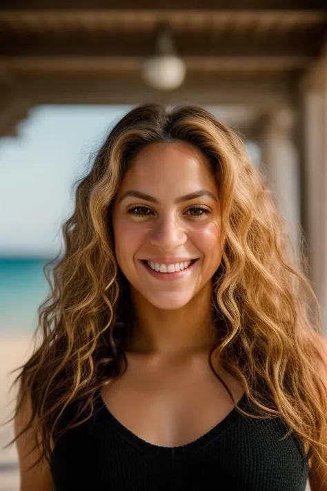 <lora:sh4k1r4:0.9>, a Realistic photo of sh4k1r4 woman, 1girl, solo, long hair, smile, blonde hair, upper body, teeth, signature, mole, grin, lips, wavy hair, curly hair, realistic, professional Photography, Photorealistic, detailed eyes, RAW, analog, sharp focus, 8k, HD, DSLR, high quality, Fujifilm XT3, film grain, award winning, masterpiece
