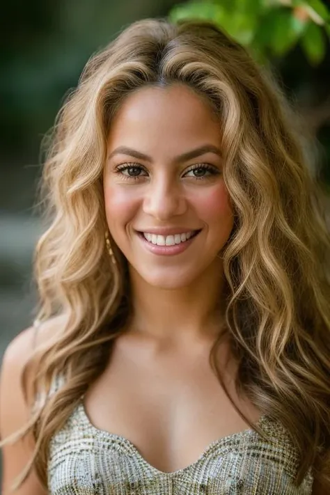 <lora:sh4k1r4:0.9>, a Realistic portrait of sh4k1r4 woman, 1girl, solo, long hair, curly hair, looking at viewer, smile, makeup, blonde hair, brown eyes, teeth, grin, lips, portrait, realistic, professional Photography, Photorealistic, detailed eyes, RAW, analog, sharp focus, 8k, HD, DSLR, high quality, Fujifilm XT3, film grain, award winning, masterpiece