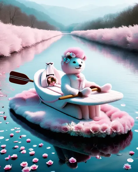 DonMS4kur4XL, Fashion shot of a Paddle boat, Fluffy and Desolate, smooth, Joyful, natural lighting, anaglyph effect, gleeful, fashionable, <lora:DonMS4kur4XL:1>