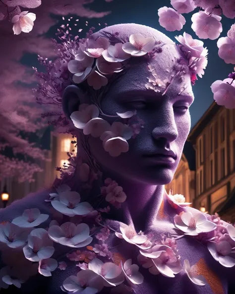 DonMS4kur4XL, by Greg Rutkowski, Artgerm, WLOP, Alphonse, Beeple and Caravaggio, Portrait, landscape of a Cologne, Bathed in shadows, Ambient lighting, dark violet and dark orange hue, close-up, D&D, <lora:DonMS4kur4XL:1>