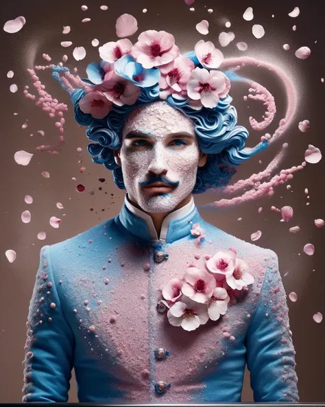 DonMS4kur4XL, Serious Corsican Male Barista, Happy, dripping pink and blue, [ (fashion art stylized by Guy Aroch:1.1) | Geof Kern], avant-garde, baroque, burly, <lora:DonMS4kur4XL:1>