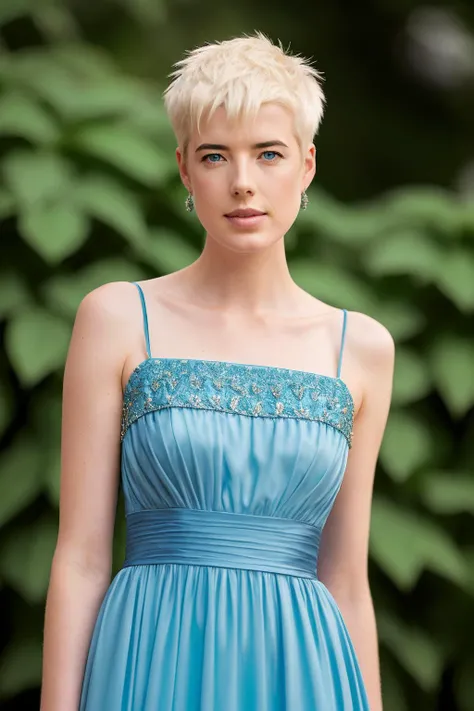 A professional full length portrait photograph of agyness_deyn in a blue evening dress, long legs, spiked hair, masterpiece, finely detailed skin, sharp focus, depth of field. female focus. bokeh:1.4, cinematic lighting, high-res, masterpiece:1.4, best quality, photorealistic, best quality, realistic, 4k, high quality, hyper_detail, skin details. RAW photo, (high detailed skin:1.3), 8k UHD, DSLR, soft lighting, film grain, Fujifilm XT3, Hasselblad photography, Digital Compositing. <lora:agynesDeyn_v10:0.9>