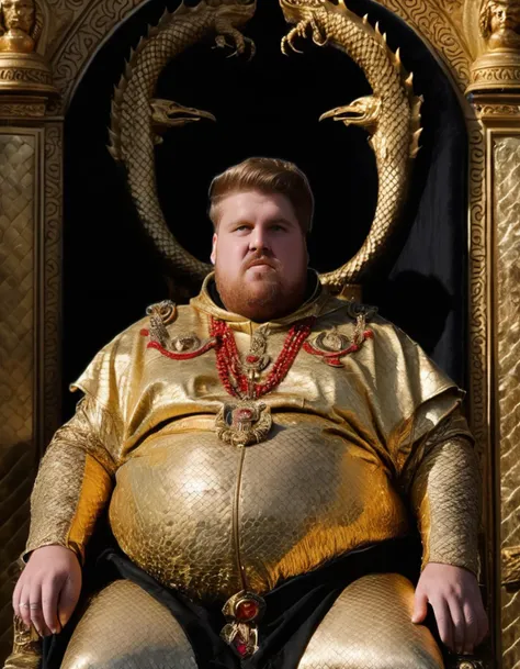 drachenlord as a golden king sitting on a throne made of dragon skin, brown hair, eyes, fat, full body, ready to attack, best quality, masterpiece,  <lora:offset_0.2:1> contrasts  <lora:DrachenlordLyc3:0.8>