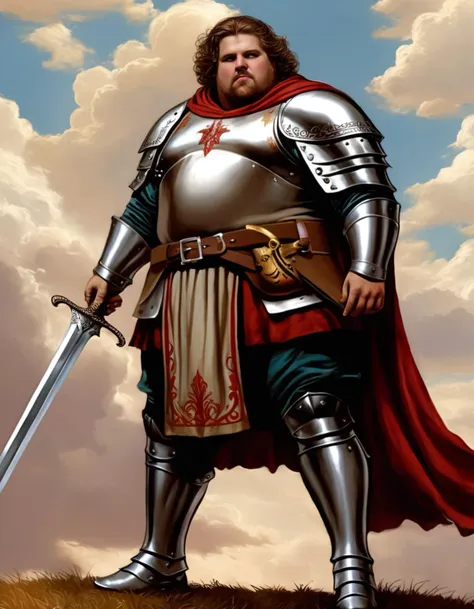 drachenlord as a knight holding a sword, brown hair, eyes, fat, full body, clouds, outside, best quality, masterpiece,  <lora:offset_0.2:1> contrasts  <lora:DrachenlordLyc3:0.8>