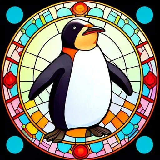 pinguin pingu portrait <lora:sglass:0.8> stained sglass style circle