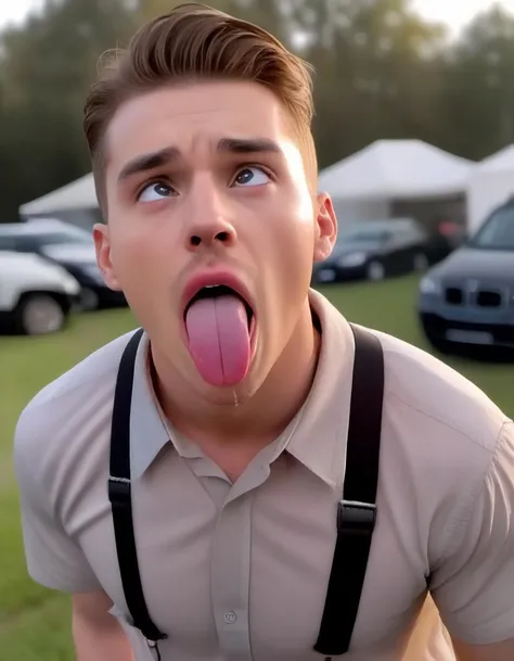 man in shirt, ahegao, tongue out, <lora:ahegao_sdxl_v4:0.95> outdoors, (bokeh:0.2)