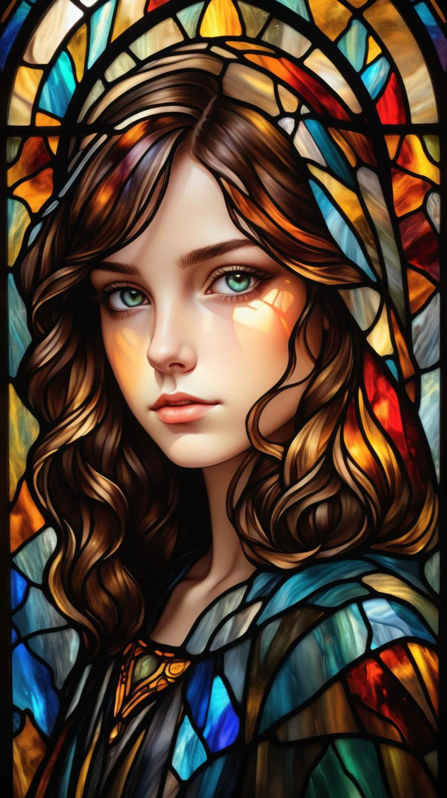 1girl, solo, looking at viewer, <lora:Stained Glass Portrait:1>, Stained Glass Portrait, masterpiece,best quality,extremely detailed,fine details,official art,unity 8k wallpaper,4K,8K,UHD, antiBlur,photography, abstract background