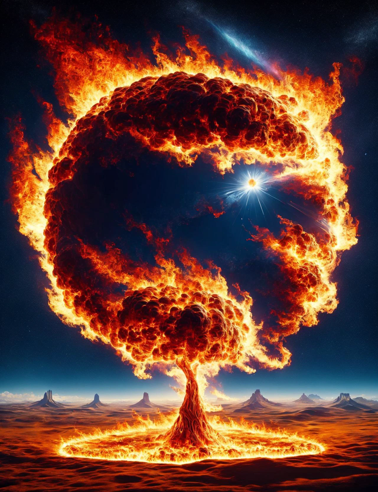 masterpiece, awesome quality, hyper detailed, DonMF1r3 fire red giant, interstellar, redshift, celestial sphere, <lora:DonMF1r3-000006:1>
