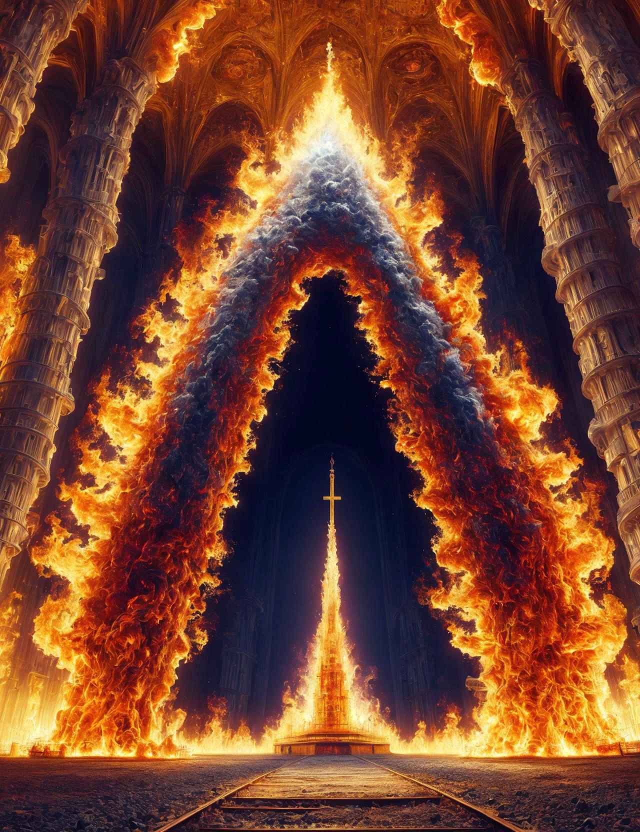 masterpiece, awesome quality, hyper detailed, DonMF1r3 fire industrial revolution,Religious Art and Architecture,virus,cosmology,herpetology,Gender Studies,gene
, <lora:DonMF1r3-000006:1>