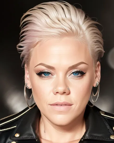 close-up professional photo of artist_pink, blonde short hair