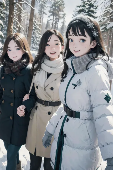 friends on a walk through a snowy forest. winter sun, snowflakes. smiling happy faces. kkw-skin-det-all_checkpoint_skin_detail_-_skin_detail_v1.0 , overalldetail-detail_++_-_overall_detail . detailed faces, (realistic:1.2), (masterpiece:1.2)