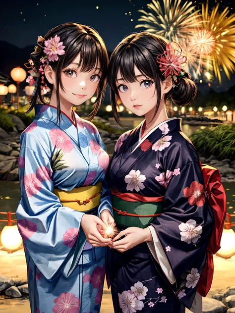 2 girls, gazing fireworks,
yukata clothes,
black hair,
omatsuri, japanese festival,
riverbed, night,
dof, bokeh,
bust shot, portrait,
<lora:add_detail:1.3>